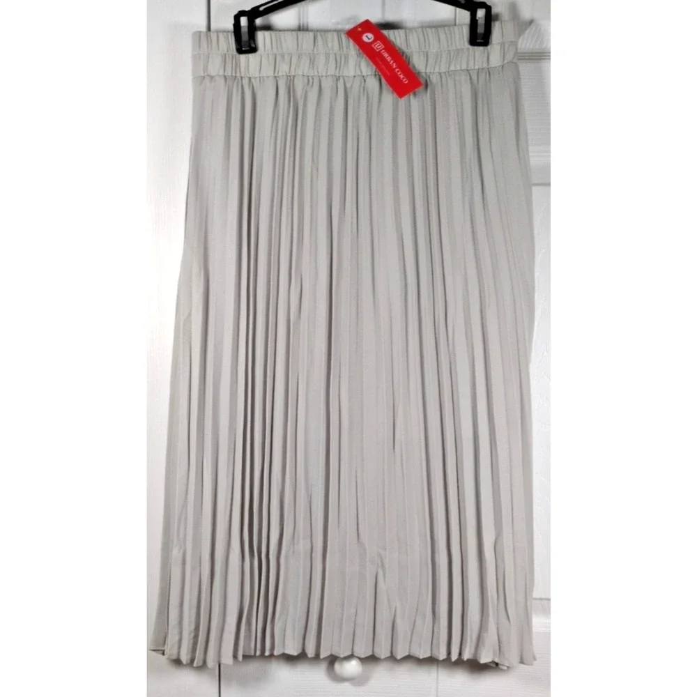 Urban Coco Pleated Midi Skirt Gray Large L Elastic Waist Accordium A-Line Pocket